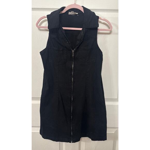 Day+Moon Black Denim Zip Front Sleeveless Dress, M - Picture 1 of 6